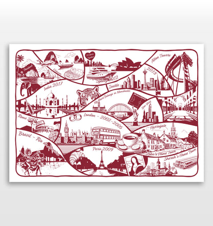 Personalised Adventures & Memories Print (15 Location Print)